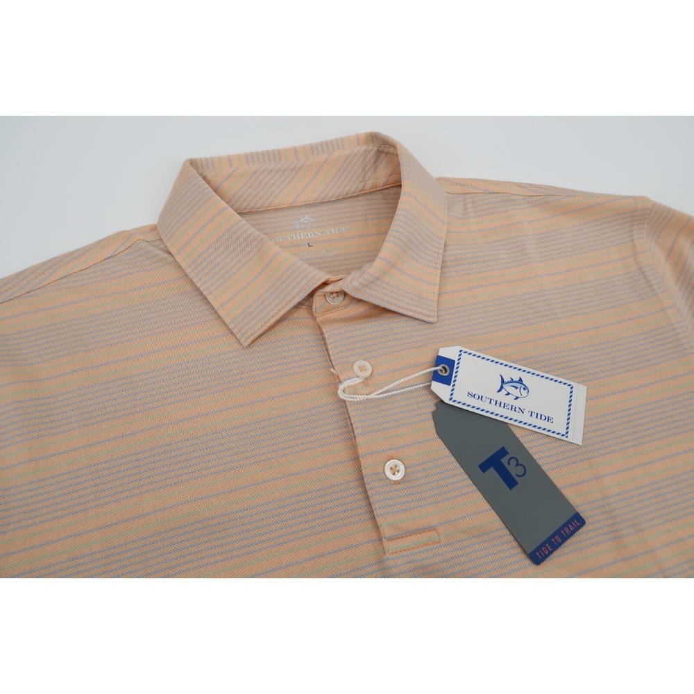 Southern Tide Mens Large‎ T3 Tide To Trail Orange Striped Golf Polo Shirt New